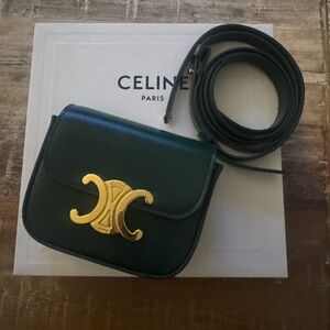 Celine Mini Claude Crossbody Bag in Racing Green with Gold Accent